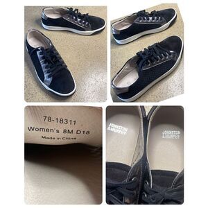 Johnston & Murphy Emerson Perforated Lace Up Black Suede & Metallic Trim Sneaker